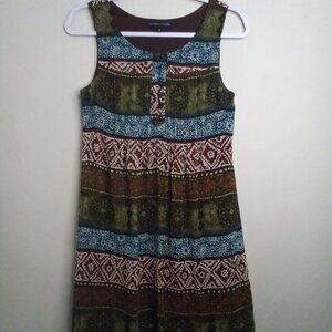 Chris McLaughlin Dress Women 4 Sleeveless Flowing Pattern Green Brown